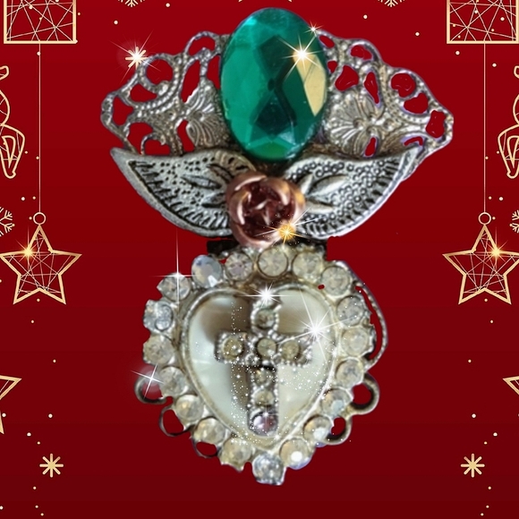 Sacred Heart Inspirational Vintage Angel Brooch - Picture 3 of 13